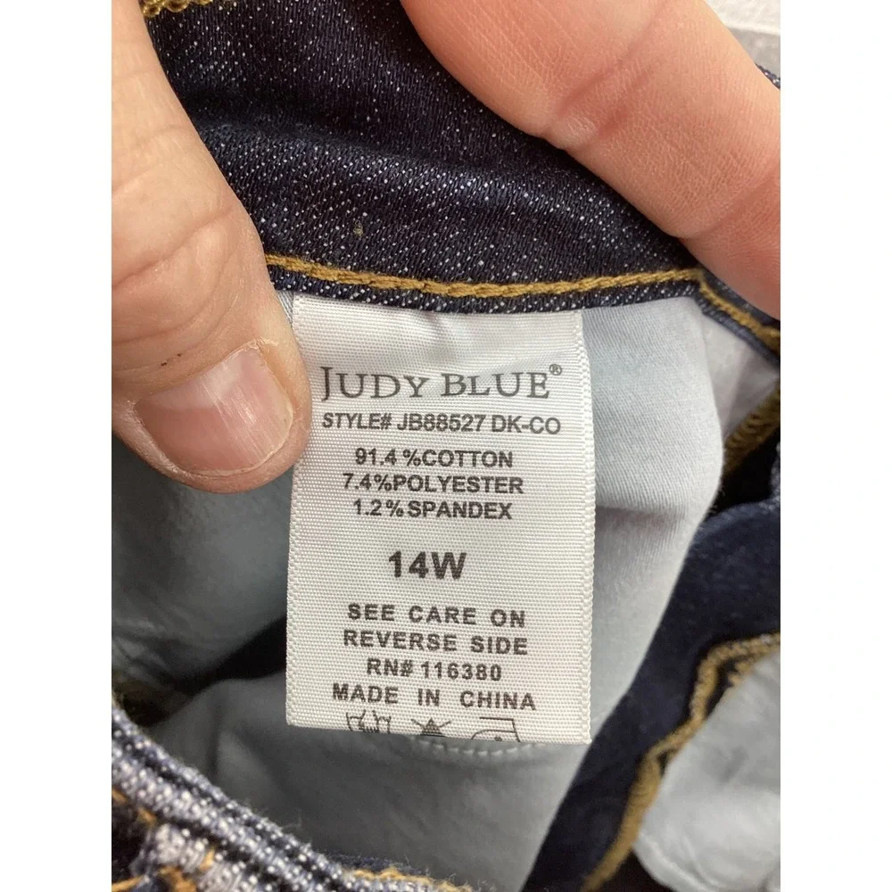 Judy Blue Skinny Fit Jeans Womens 14W Dark Wash Raw Hem High Rise JB88527 DK-CO
